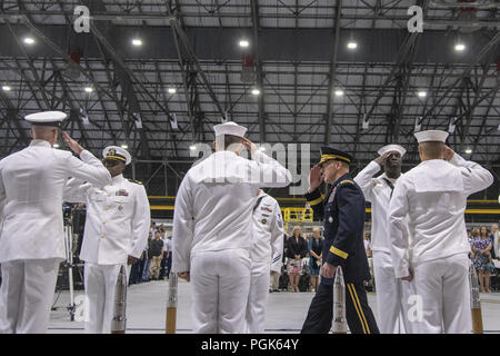 Scott Afb, IL, USA. 24 Aug, 2018. Armee, General Stephen R. Lyons, Commander, U.S. Transportation Command, fließt durch sideboys nach der Transcom Ändern des Befehls Zeremonie in Scott Air Force Base, 12.08.24, 2018. Lyons ist der erste Offizier in der Armee, um den Befehl zu führen. (DOD Foto von Marine Petty Officer 1st Class Dominique A. Pineiro) US Joint Staff über globallookpress.com Credit: Us Joint Staff/russischen Look/ZUMA Draht/Alamy leben Nachrichten Stockfoto