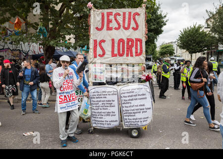 London, Großbritannien. 27. August 2018. Christliche Prediger in Notting Hill Carnival 2018. Guy Corbishley/Alamy leben Nachrichten Stockfoto