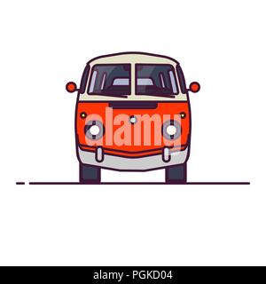 Beiden alten Farben minivan. Vorderansicht des rot Retro Hippie Bus. Linienstil Vector Illustration. Fahrzeug und Verkehr Banner. Retro Stil altes Auto fr Stock Vektor