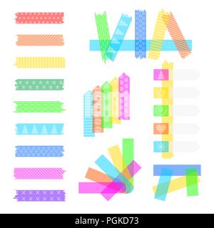 Set sweet Sticky farbigem Klebstoff transparent washi Bänder, Aufkleber und Lesezeichen auf einem weißen Hintergrund, mit niedlichen Textur auf sie gemalt. Stock Vektor