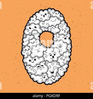 Nummer 0. Hand doodled Kinder Zahlen gezogen. Cute monstred Zahlen, mathematische Symbole. Vector Illustration für Web, Design, Dekoration, Bildung, Drucke, Stock Vektor