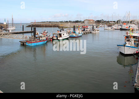 Der Hafen von L'Herbaudière auf der Insel Noirmoutier (Frankreich). Stockfoto