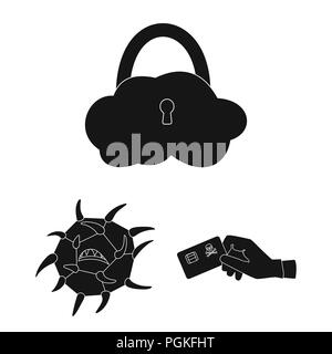 Hacker und Hacking schwarze Symbole in der Sammlung für Design. Hacker und Ausrüstung vektor Symbol lieferbar Abbildung. Stock Vektor