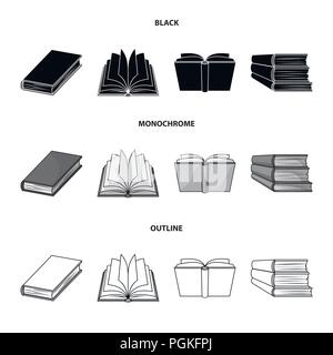 Verschiedene Arten von Büchern. Bücher set Sammlung Icons in Schwarz, monochrom, Outline style Vektor Symbol lieferbar Abbildung. Stock Vektor
