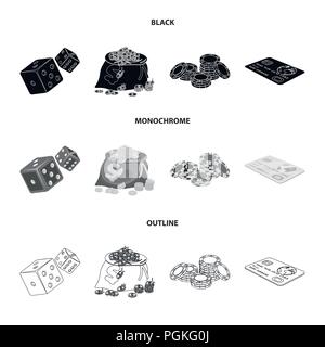 Aufregung, Erholung, Hobby und anderes Symbol in Schwarz, Schwarzweiß, Skizze Stil. Casino, Institution, Unterhaltung Symbole in Sammlung Stock Vektor