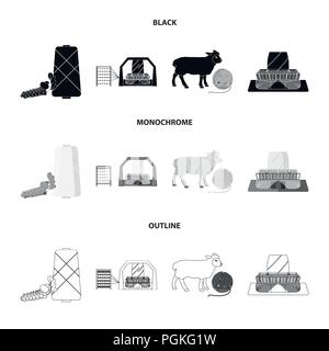 Baumwolle, Spule, Gewinde, Pest, und anderes Symbol in Schwarz, Schwarzweiß, Skizze Stil. Textilien, Industrie Symbole in Gang gesetzt Sammlung Stock Vektor