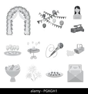 Event Organisation monochrome Icons im Set Sammlung für Design. Feier und Attribute vektor Symbol lieferbar Abbildung. Stock Vektor