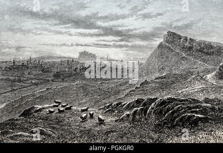 Stadtbild von Edinburgh aus Salisbury Craigs, Schottland Stockfoto