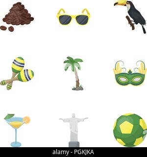 Reihe von Icons zum Thema Brasilien. Brasilianische nationale Attraktionen. Brasilien land Aicon im Set Sammlung auf Cartoon Stil vektor Symbol lieferbar Web Stock Vektor