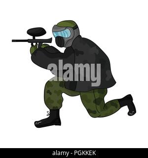 Paintball player Symbol in Cartoon Design auf weißem Hintergrund. Paintball symbol Vektor Illustration. Stock Vektor