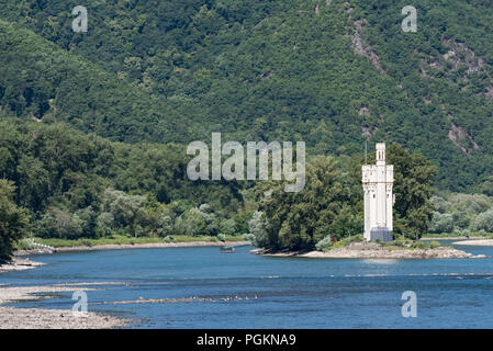 Der Binger Mäuseturm, Mauseturm auf einer kleinen Insel im Rhein, Deutschland. Stockfoto
