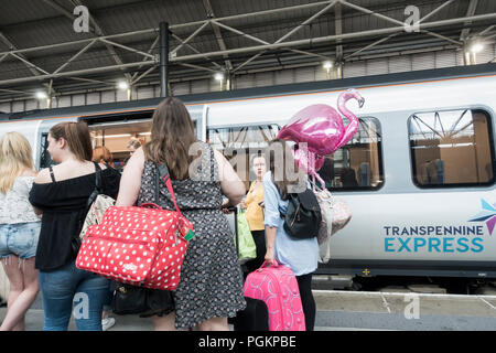 Transpennine Express am Bahnhof Leeds, Leeds, West Yorkshire, England. Großbritannien Stockfoto