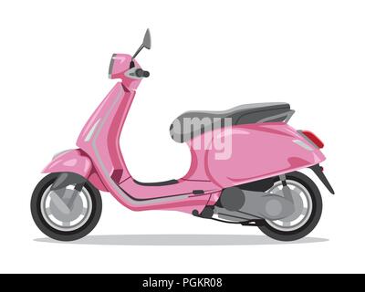 Vector pink retro Motorroller, flacher Stil der Seite. Stock Vektor