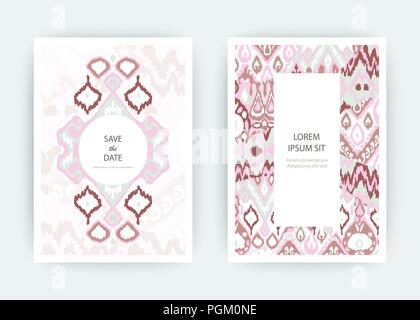 Karte einstellen, ethnischen böhmischen Arabeske Muster. Zickzack geometrische abstrakte Pastell Deckblatt drucken Design. Tribal boho Hintergrund Vector Illustration. Trendy te Stock Vektor