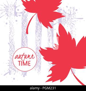 Herbst Blätter mit Text auf einer Hand gezeichnet Hintergrund. Abstrakte Vorlage. Helle Wohnung fallen lässt. Poster, Karten, Etiketten, Banner Design. Herbst Typografie Zitat. Vector Illustration Stock Vektor