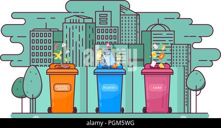 Konzept der Müll sortieren und Müll Recycling. Stock Vektor