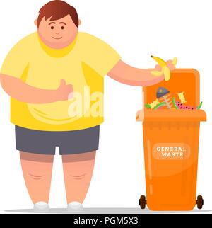 Müll sortieren. Die Umwelt zu schützen. Man wirft den Müll in den Papierkorb. Vector Illustration. Stock Vektor