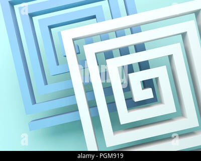 Abstrakte square Spiralen über blau grün Hintergrund, 3D-Rendering illustration Stockfoto