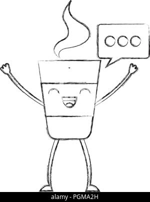 Kawaii happy Kaffee Tasse Sprechblase Vector Illustration Hand Zeichnung Stock Vektor