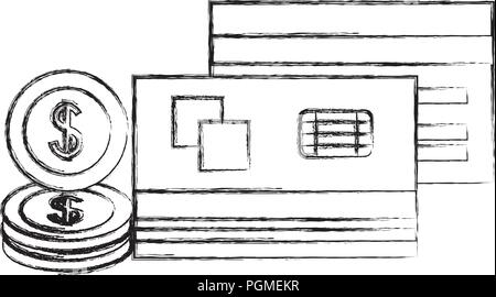 Business bank Karten dollar Münzen Geld Stock Vektor