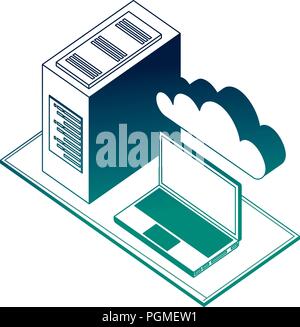 Laptop cpu tower Cloud Storage Network Data Stock Vektor