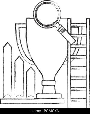 Trophy Cup mit Lupe und Symbole Stock Vektor