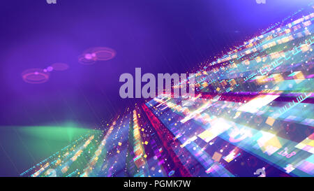 Eine atemberaubende 3D-Illustration einer fliegenden Untertasse ähnlich zwei Kreise hochfliegend an einigen Multidimensionale und funkelnden Raumstation, in s Stockfoto