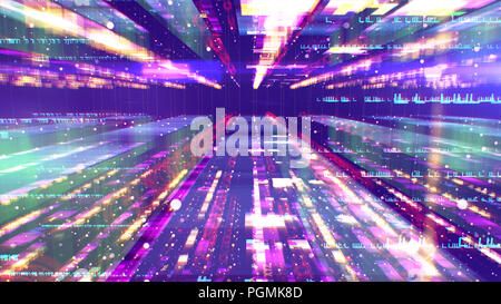 Ein sci-fi 3D-Illustration einer schillernden bunten raum Bau und sieht wie eine erweiterte Time Tunnel für hohe Geschwindigkeit Raumfahrzeug in einem dargestellt Stockfoto