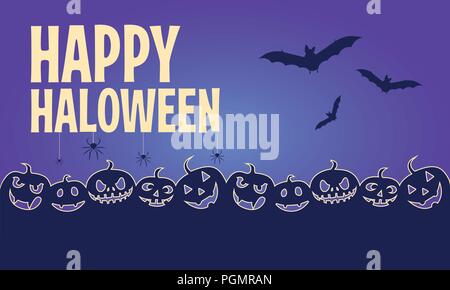 Cartoon halloween Banner in blauer Farbe horizontal halloween Banner mit Happy Halloween Typografie Vector Illustration Stock Vektor