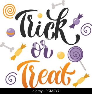 Trick oder Festlichkeit. Halloween Hand geschriebenen Text. Design für Print, Plakat, Einladung, t-shirt. Vector Illustration Stock Vektor