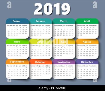 Kalender 2018 Jahr vektor design Vorlage in Spanisch. Stock Vektor