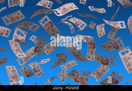 Mexikanische Pesos (isoliert mit Beschneidungspfad) fliegen Stockfoto