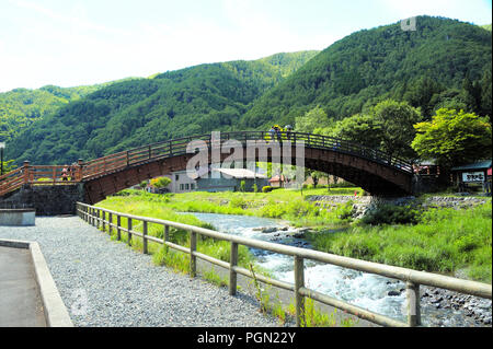 KISO OOhashi Holz-, Brücke in Narai-Juku Stockfoto