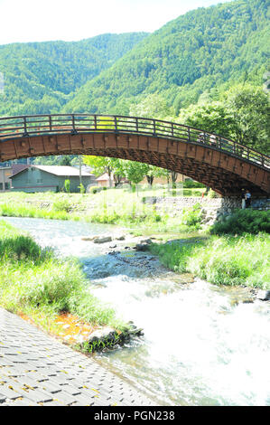 KISO OOhashi Holz-, Brücke in Narai-Juku Stockfoto