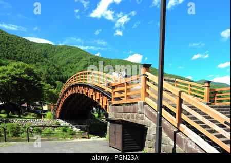 KISO OOhashi Holz-, Brücke in Narai-Juku Stockfoto