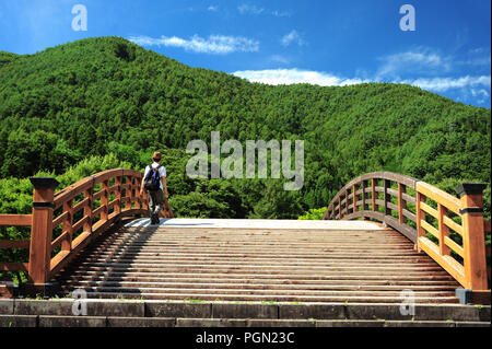 KISO OOhashi Holz-, Brücke in Narai-Juku Stockfoto