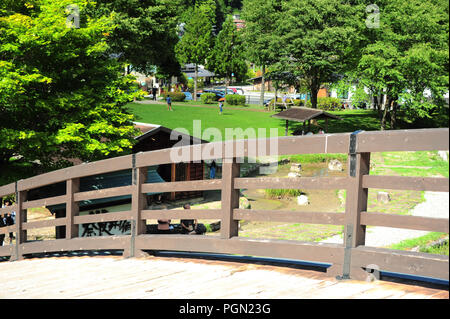 KISO OOhashi Holz-, Brücke in Narai-Juku Stockfoto