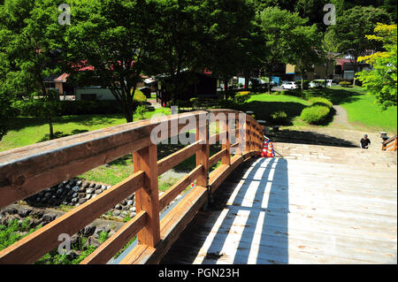 KISO OOhashi Holz-, Brücke in Narai-Juku Stockfoto