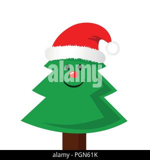 Weihnachten Tannenbaum mit roter kappe Vektor-illustration EPS 10. Stock Vektor