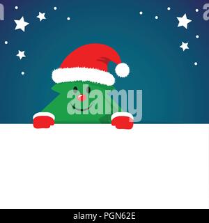 Süße Weihnachten Baum mit roter Kappe blau hintergrund Vektor-illustration EPS 10. Stock Vektor