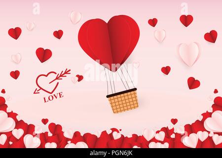 Liebe Fliegende Herzen Hot Air Balloon vector Hintergrund Abbildung Stock Vektor