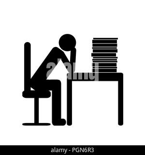 Überforderten Mann im Büro Piktogramm Vektor-illustration EPS 10. Stock Vektor
