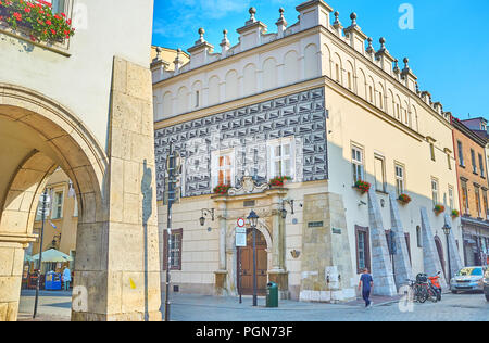 Krakau, Polen - 11. JUNI 2018: die schönen mittelalterlichen Gebäude in der Altstadt von Krakau verfügt über strebepfeiler an den Wänden, am 11. Juni in Krakau. Stockfoto