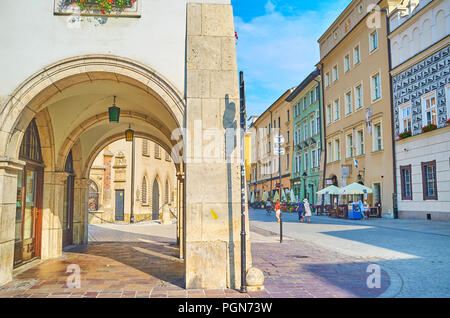Krakau, Polen - 11. Juni 2018: Krakau ist eine sehr angenehme Stadt zum Wandern und genießen die schöne Architektur der vergangenen Epochen, am 11. Juni in Krakau. Stockfoto