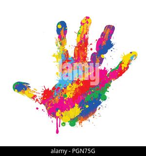 Bunten Handabdruck auf weißem Hintergrund, Vector Illustration Stock Vektor