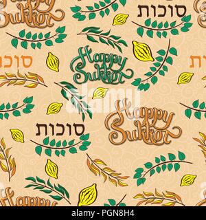 Muster der vier Arten - Palm, Willow, Myrte, Zitrone Arava, lulav, hadas und Etrog in Hebräisch - Symbole der jüdische Feiertag Sukkot. Stock Vektor