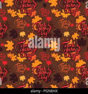 Thanksgiving Day Schriftzug Ernte nahtlose Muster. Urlaub Dekoration. Thanksgiving Day nahtlose Muster. Herbst Design. Wiederholen Herbst Hintergrund. Stock Vektor