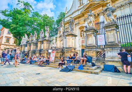 Krakau, Polen - 11. JUNI 2018: Altstadt Architektur von Krakau ist die am besten geeignete Objekt für das Üben in der Architektur Malerei, am 11. Juni in Kr Stockfoto