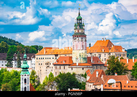 Schloss Nr. 59, auch bekannt als die Burg Turm ist Teil des Schlosses Český Krumlov komplex. Der Tschechischen Republik. Stockfoto