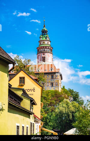 Schloss Nr. 59, auch bekannt als die Burg Turm ist Teil des Schlosses Český Krumlov komplex. Der Tschechischen Republik. Stockfoto